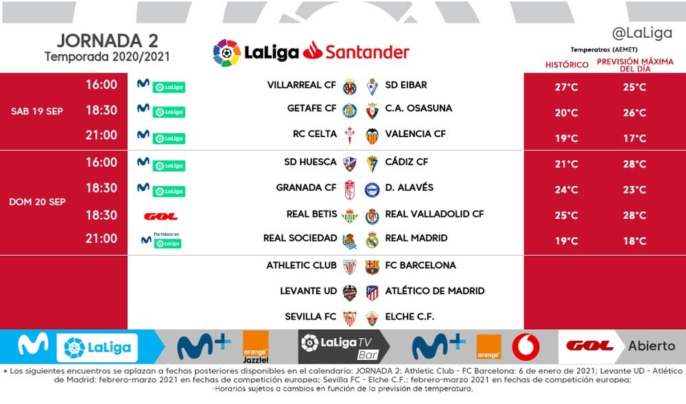 There will be no Friday or Monday games. LaLiga