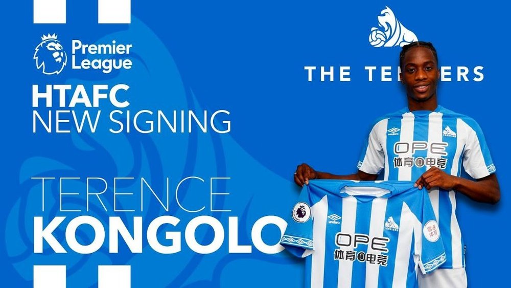 Kongolo joins Huddersfield for a club-record fee. Twitter/HTACFdotcom