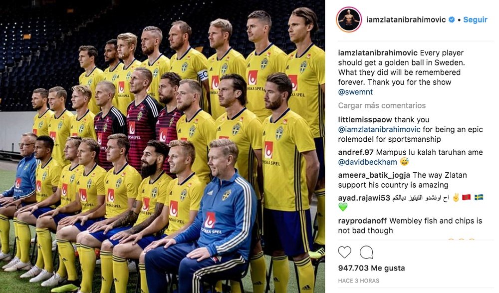Ibrahimovic a félicité la Suède. Instagram/iamzlatanibrahimovic