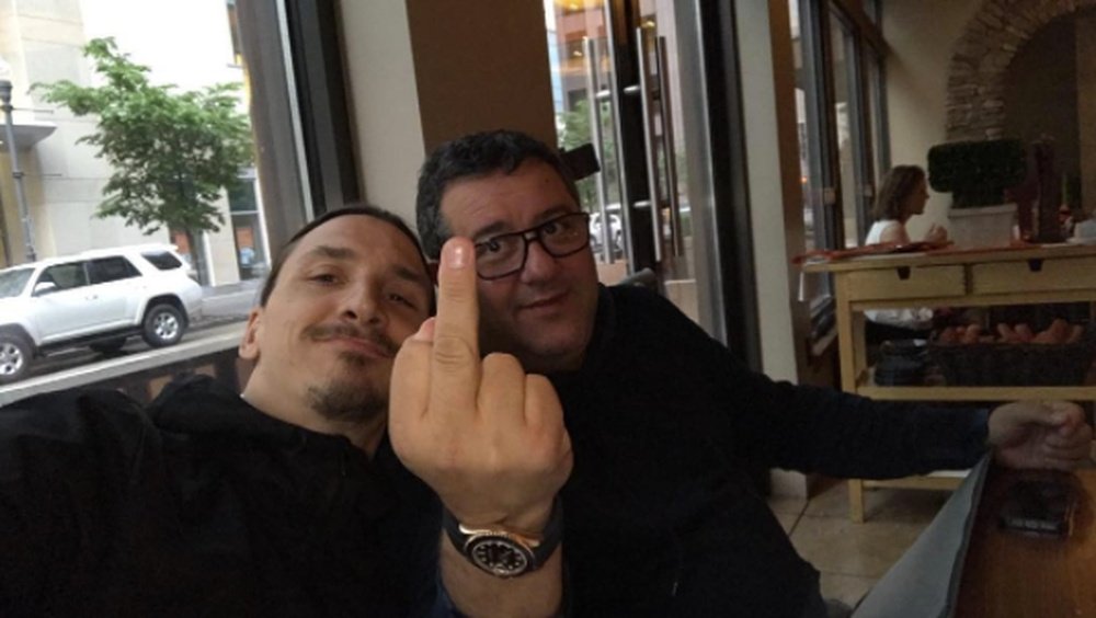Ibrahimovic posted a photo with his agent captioned 'the one and only #minoraiola'. Instagram