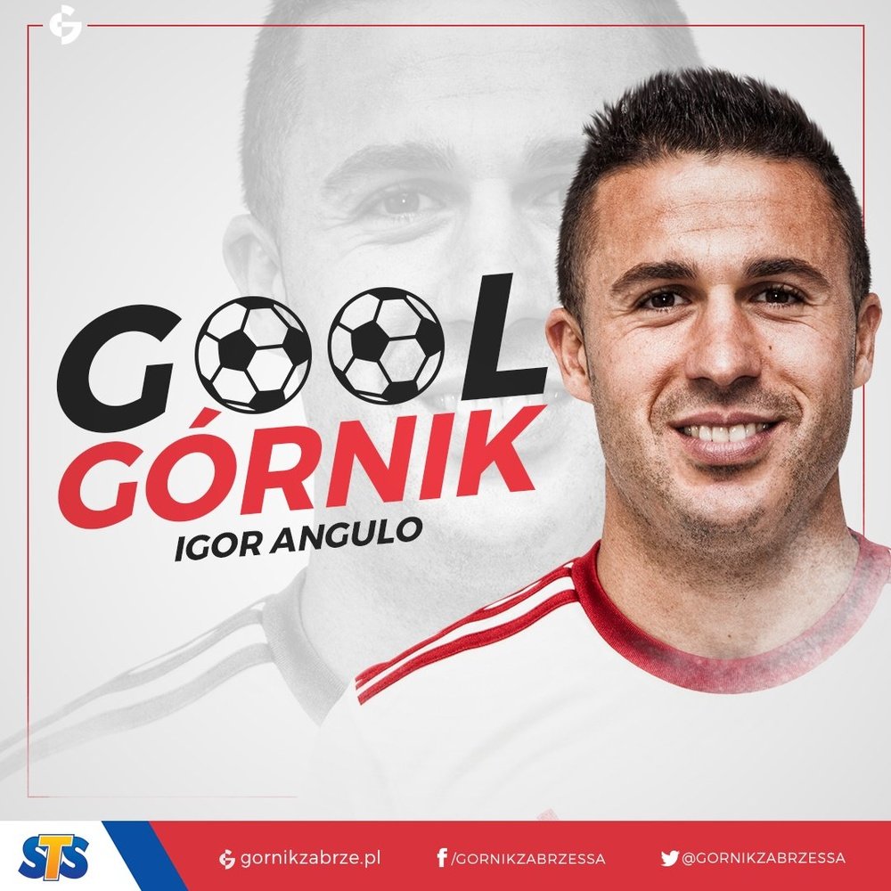 Igor Angulo es el máximo goleador del Górnik Zabrze. Twitter/Górnik Zabrze