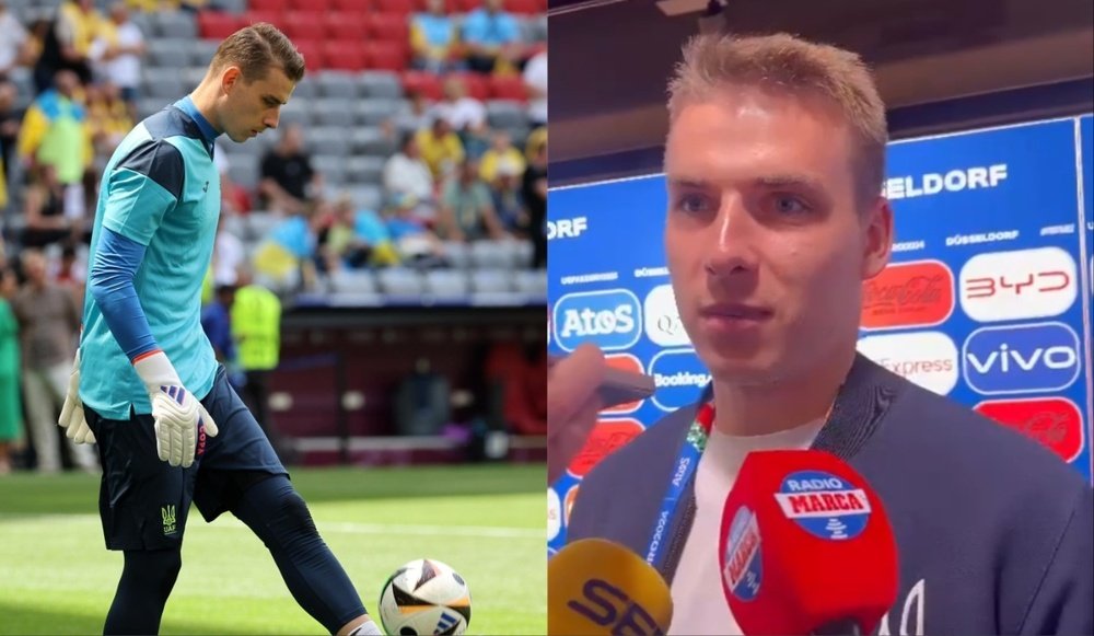 Andriy Lunin was benched in Ukraine's 2-1 win over Slovakia. EFE/Screenshot/RadioMarca