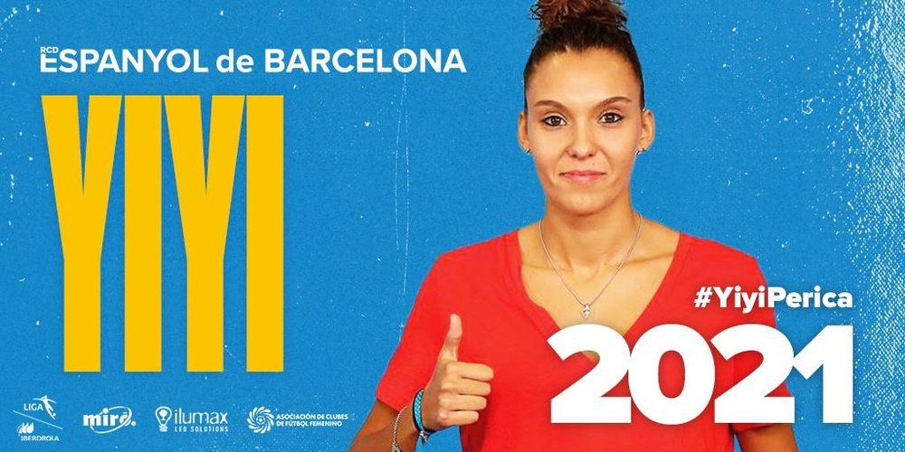 Yiyi reforzará al Espanyol hasta 2021. Twitter/RCDEFemeni