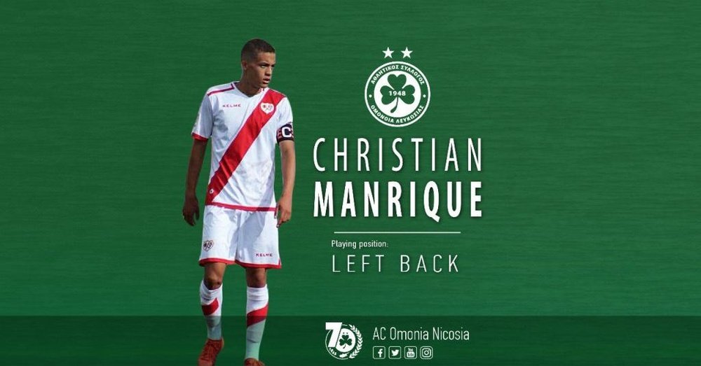 Manrique abandonó el Rayo tras cuatro temporadas en el club vallecano. Twitter/ACOmoniaNicosia