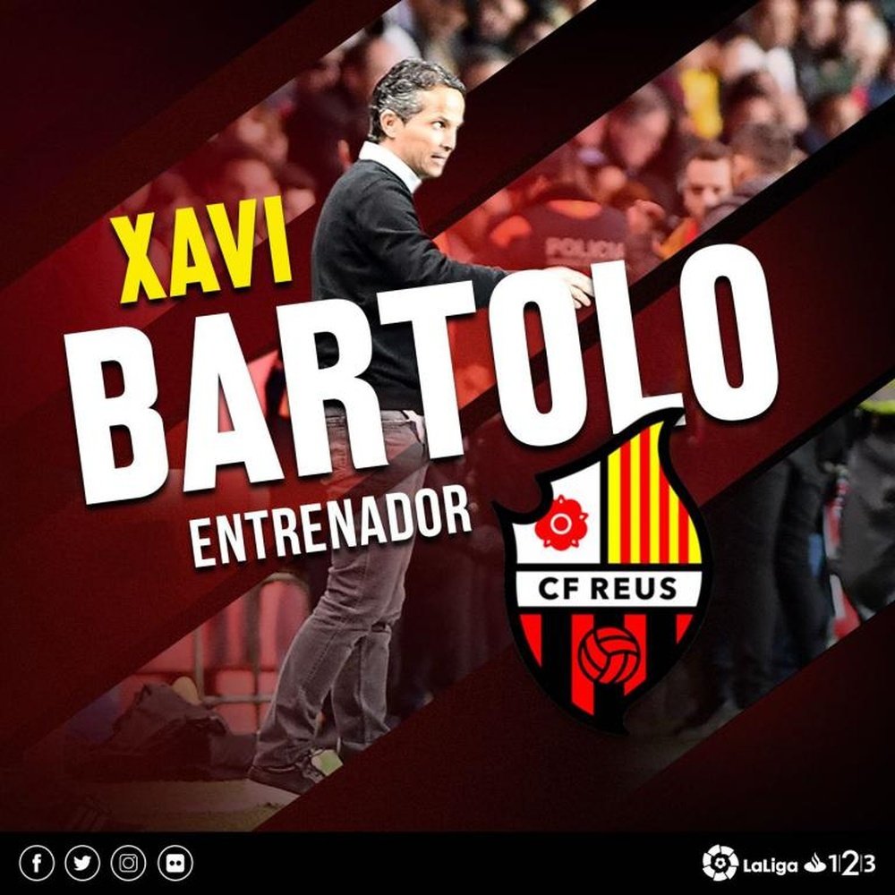 Xavi Bartolo entrenará esta temporada al conjunto tarraconense. Twitter/cfreusdeportiu