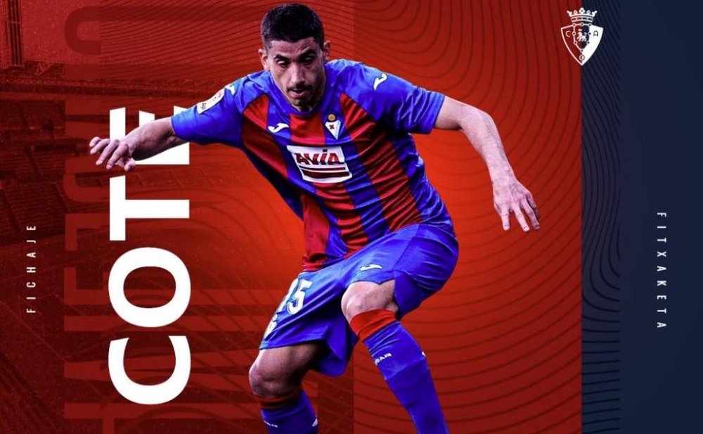 Osasuna annonce la signature de Cote, l'ancien joueur d'Eibar. Osasuna