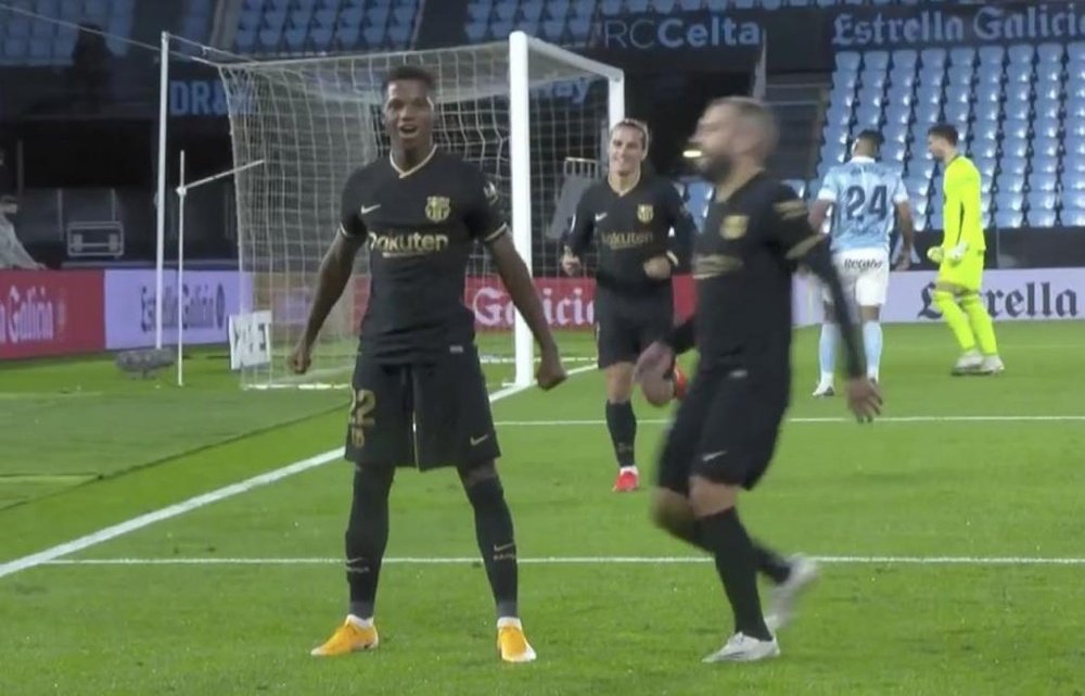 Fati made it 1-0 Barca. Screenshot/MovistarLaLiga