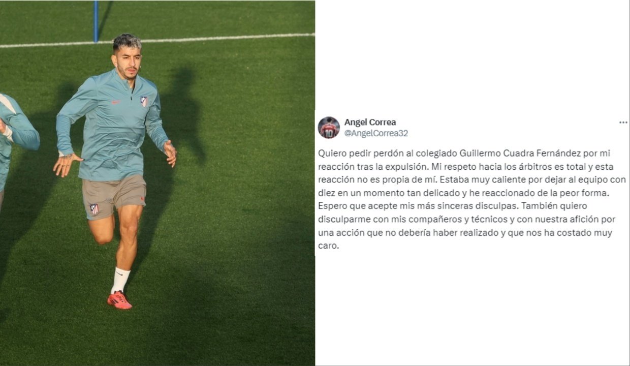 Correa apologises to referee Cuadra Fernandez and Atletico fans after costly red card