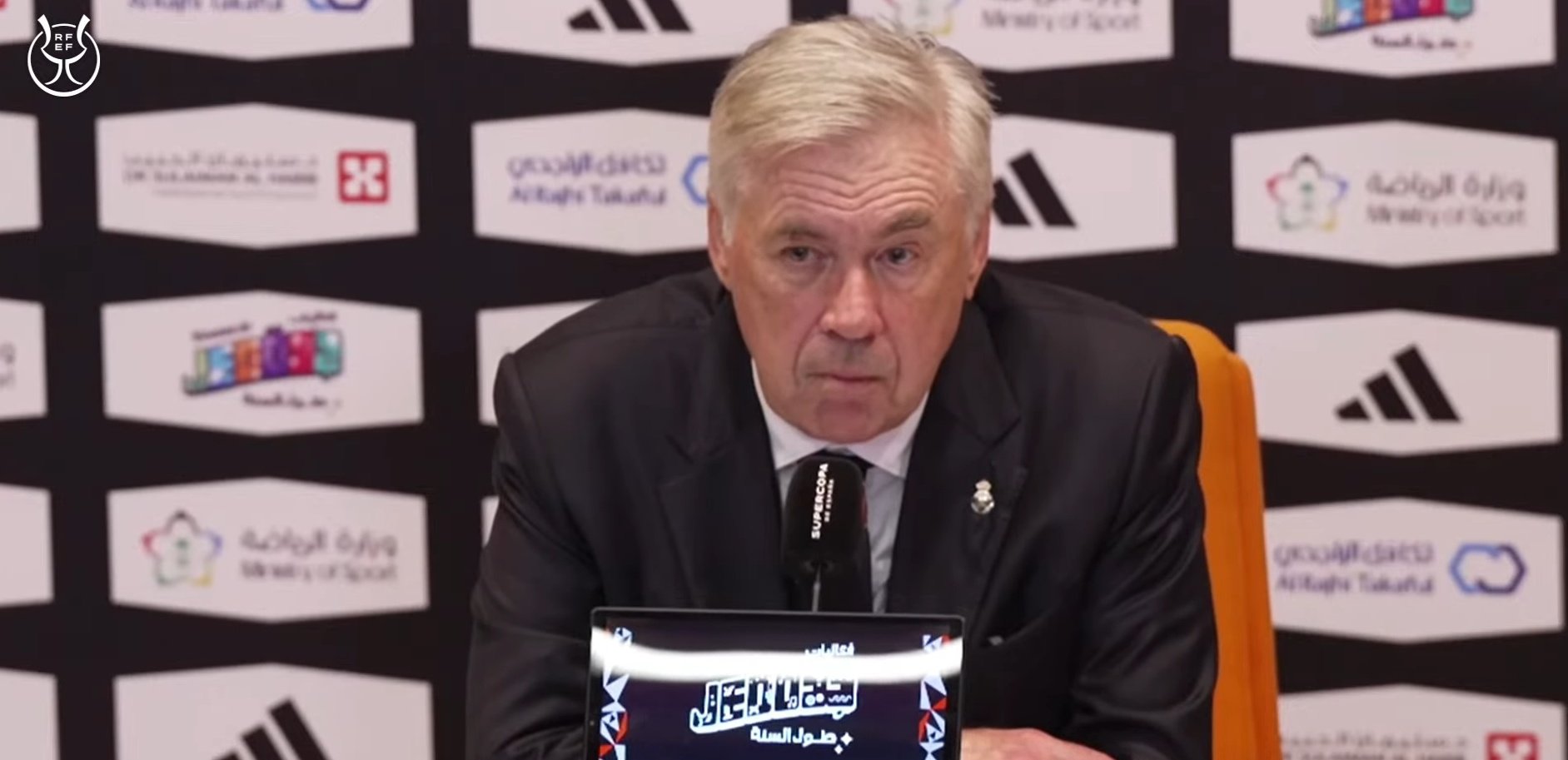 Ancelotti spoke ahead of the Spanish Super Cup final against Barca. Screenshot