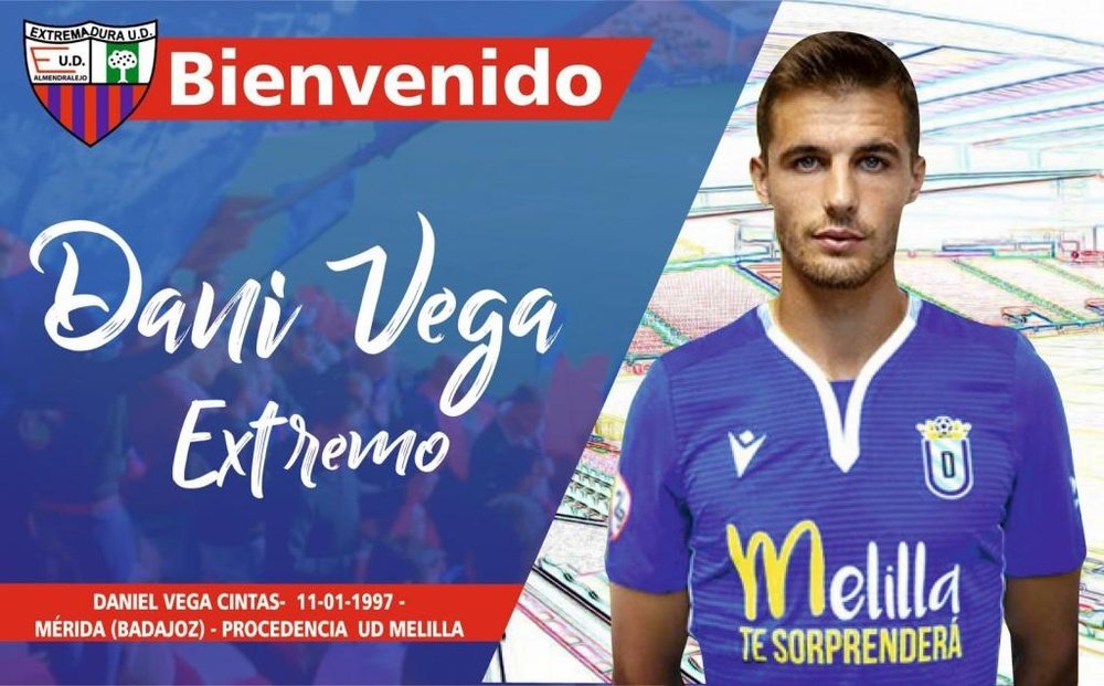 Dani Vega, nuevo jugador del Extremadura. Twitter/EXT_UD