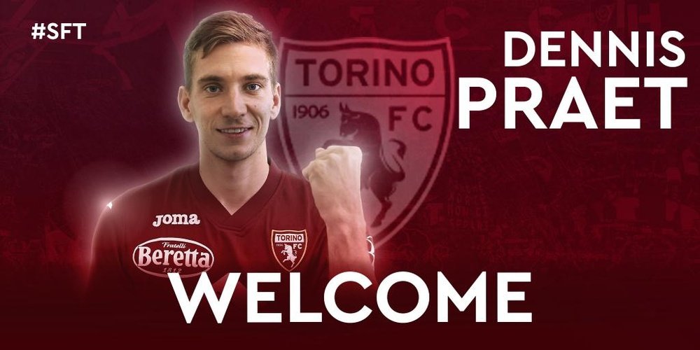 Dennis Praet vai emprestado ao Torino. Twitter/TorinoFC_1906