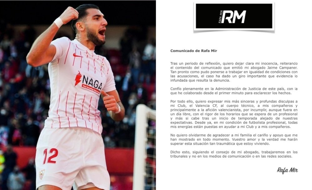 Rafa Mir published a statement on his social networks to defend his innocence. EFE-Twitter/RafaMir33