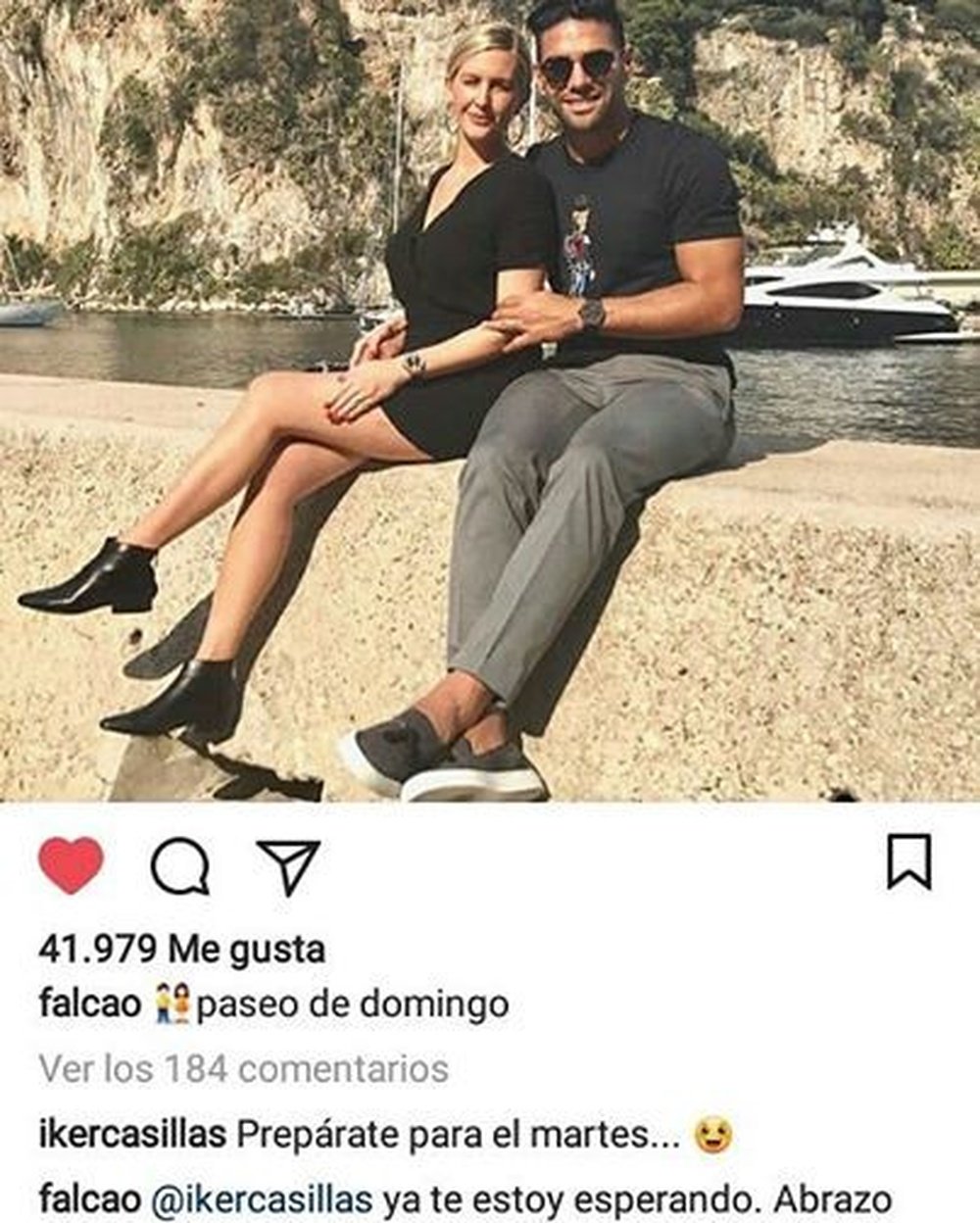 Casillas comentó en una publicación de Falcao.  Instagram/Falcao