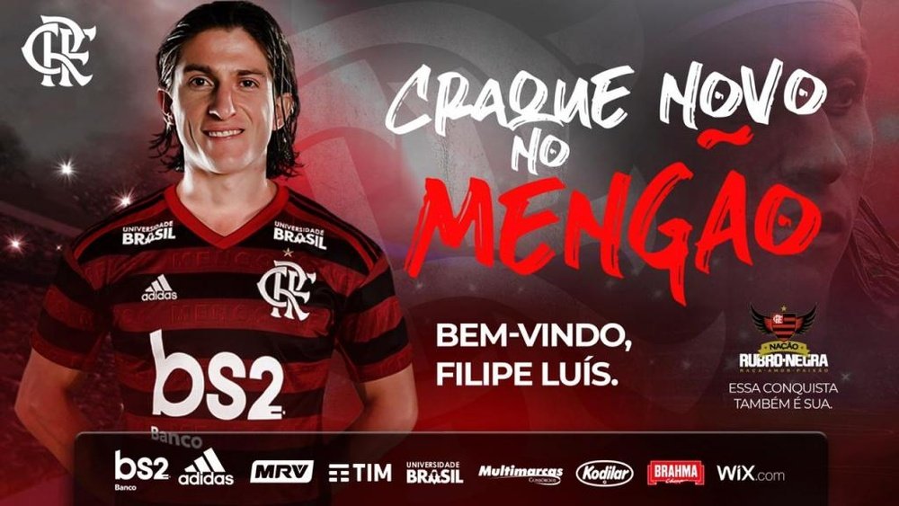 Filipe Luís é oficialmente jogador do Flamengo. Twitter/Flamengo