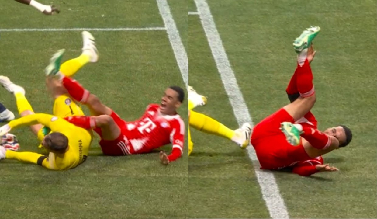 Image du moment de la blessure de Jamal Musiala. Capture/DAZN