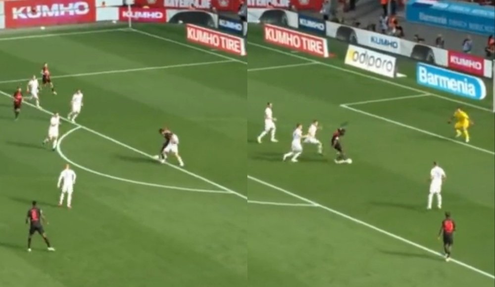 Boniface puso el 1-0 para el Bayer Leverkusen. Captura/MovistarLigadeCampeones