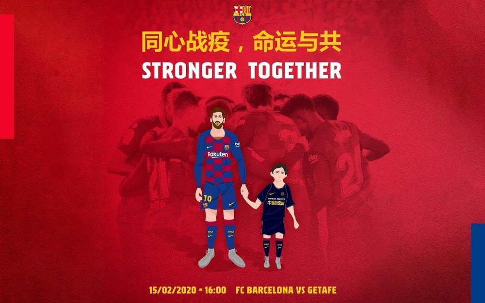 El Barça lanzó una campaña de apoyo al pueblo chino por el coronavirus. Twitter/FCBarcelona