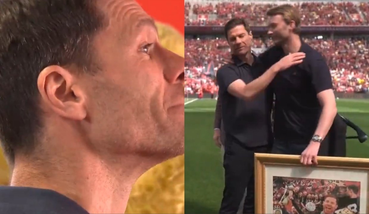 A despedida com honras do Bayer Leverkusen a Xabi Alonso. Captura/DAZN