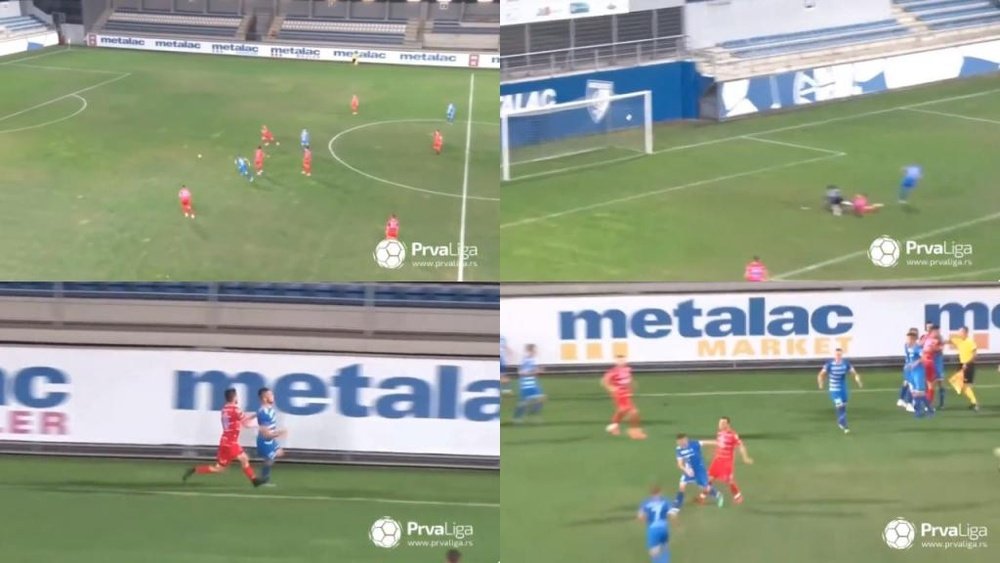 El gol que casi acaba en trifulca en Serbia. Captura/PrvaLiga