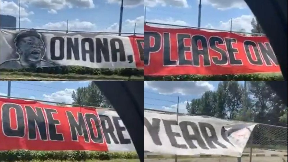 Con esta espectacular pancarta le piden a Onana que siga en el Ajax. Capturas/Goal