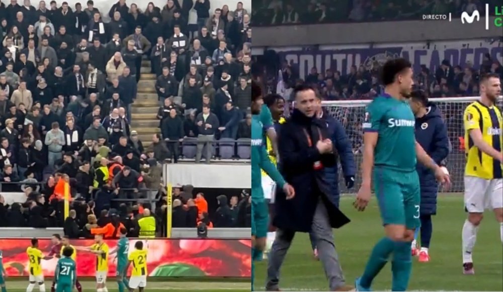 El Anderlecht-Fernerbahçe se detuvo 15' por una pelea en la grada. Captura/erdemakbs/Movistar