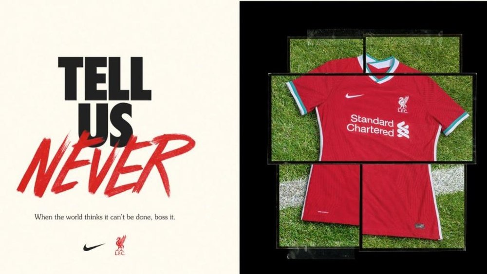 Liverpool apresenta seus novos uniformes para a próxima temporada. Twitter/LFC