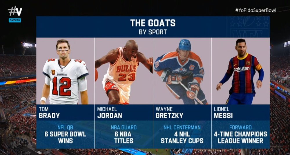 Tom Brady, Jordan Gretzky e Messi são os GOATS. Captura/Vamos