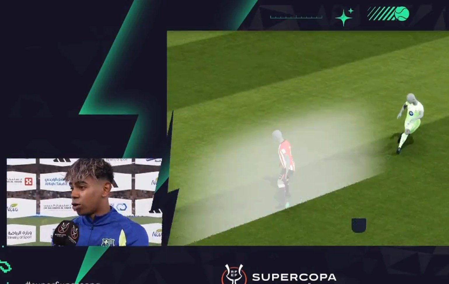 Lamine Yamal hopes Dani Olmo and Pau Victor can play in Sunday's final. Screenshot/Movistar+