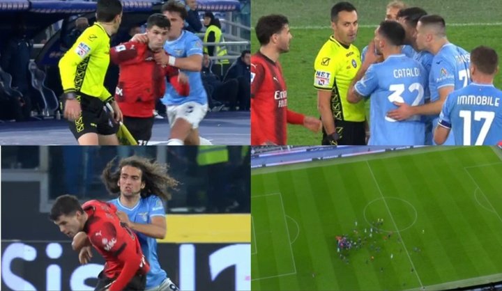 El árbitro desquició a una Lazio que acabó con 8, con tangana y 0-1 ante el Milan