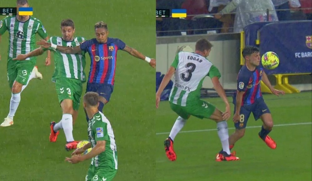 Imagen de las dos amarillas de Edgar en el partido entre el Barcelona y el Betis, jornada 32 Primera División. Captura/MovistarLaLiga