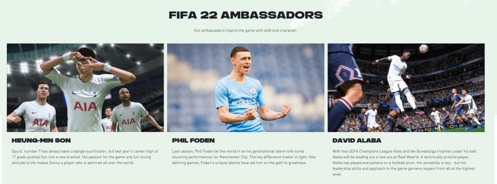 FIFA 22 : Foden, Son, Alaba, Pulisic et Arnold sont les nouveaux ambassadeurs FUT ! Captura web/EA