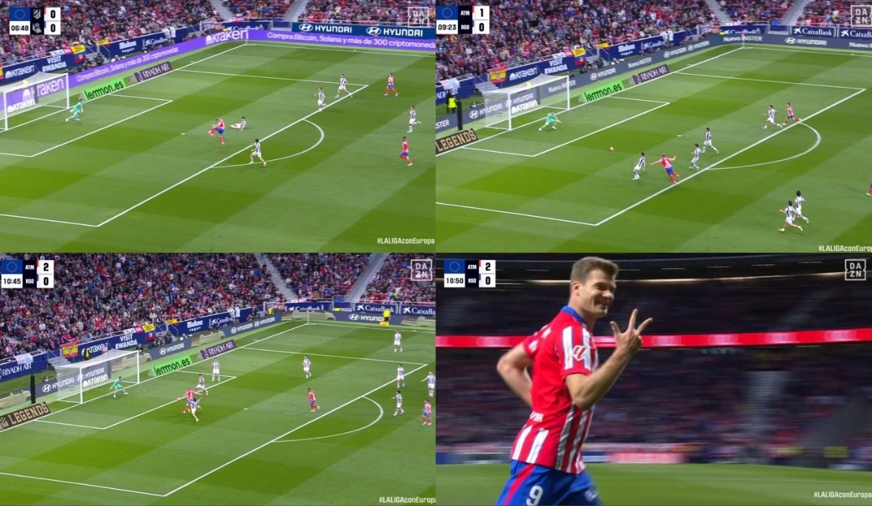 Sorloth firmó el 'hat trick' más tempranero de la historia de la Liga. Captura/DAZN