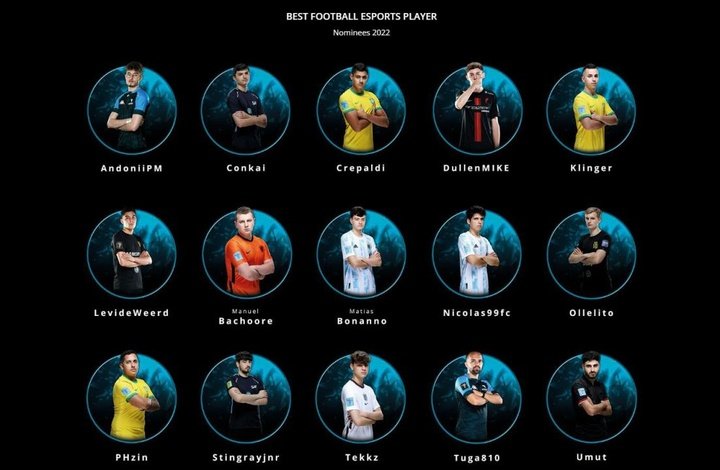 Imagen de los nominados al premio 'Mejor jugador de fútbol de esports'. Twitter/Globe_Soccer