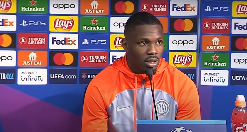 Thuram spoke about his teammate Martinez in a press conference on Monday. Screenshot/InterTV