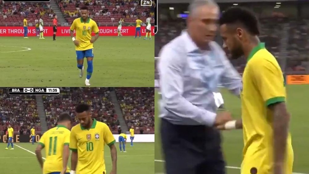 Neymar se lesionó ante Nigeria y fue sustituido por Coutinho. Captura/DAZN