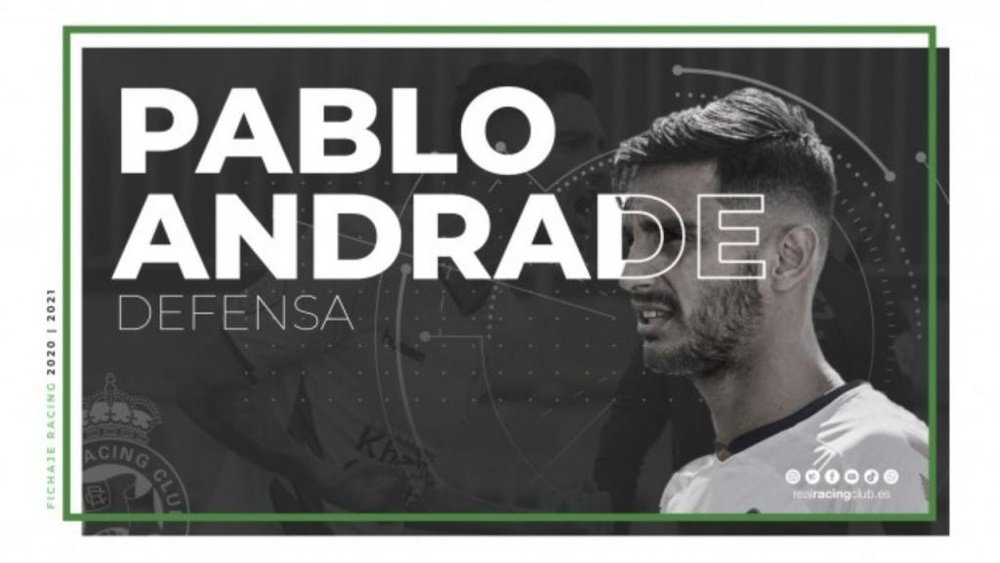 El Racing ficha a Pablo Andrade. Twitter/RealRacingClub