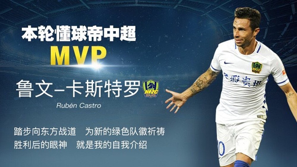 Imagen de Rubén Castro, MVP de la jornada en la Superliga China. Twitter