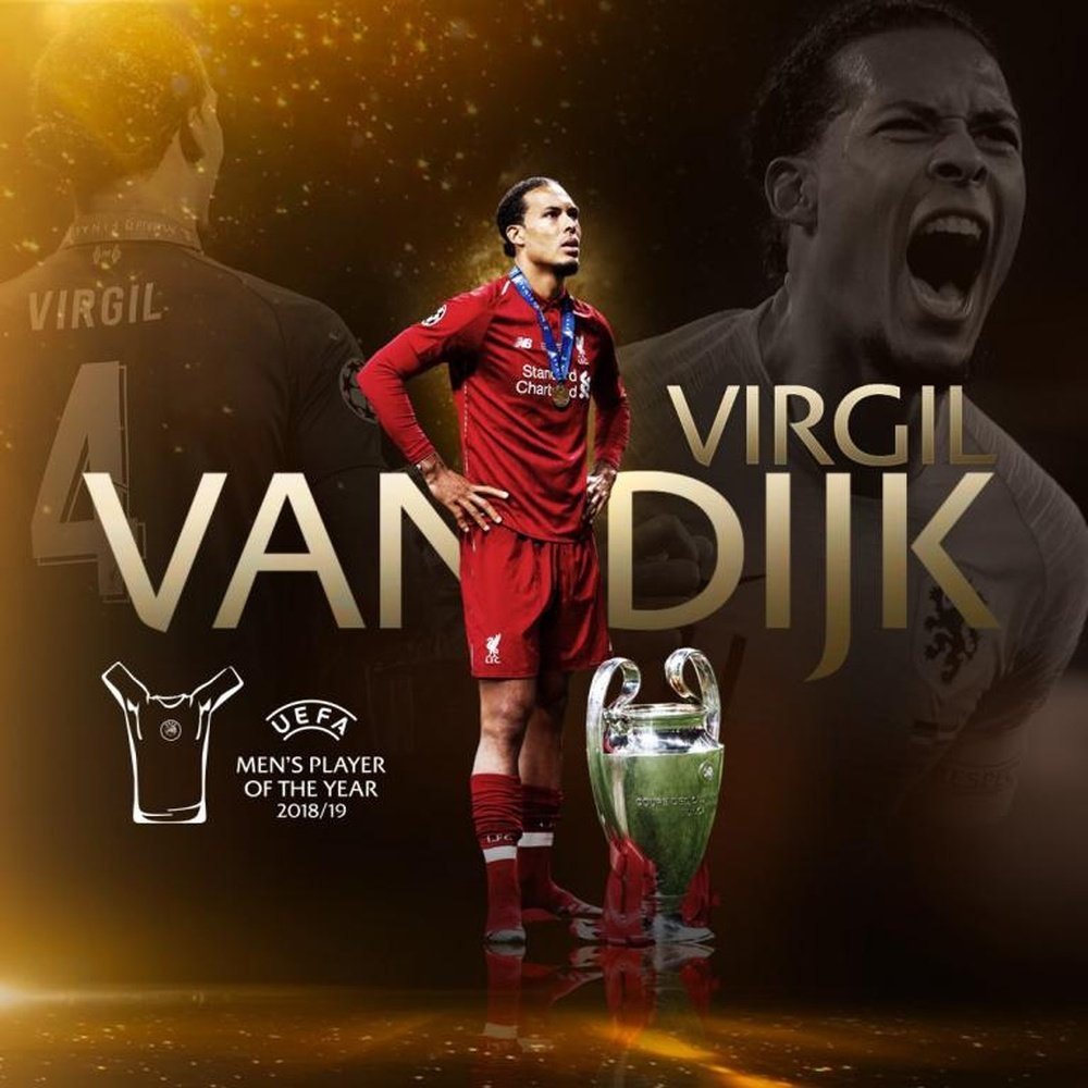 Van Dijk, o melhor da temporada 18-19 para a UEFA. Twitter/ChampionsLeague