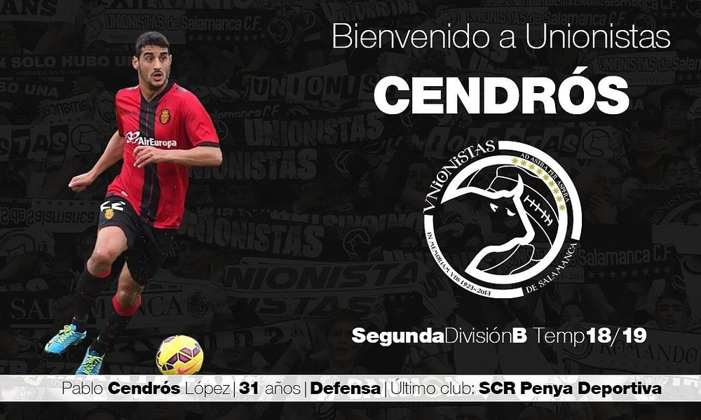 Cendrós llega procedente del Peña Deportiva. Twitter/UnionistasCF