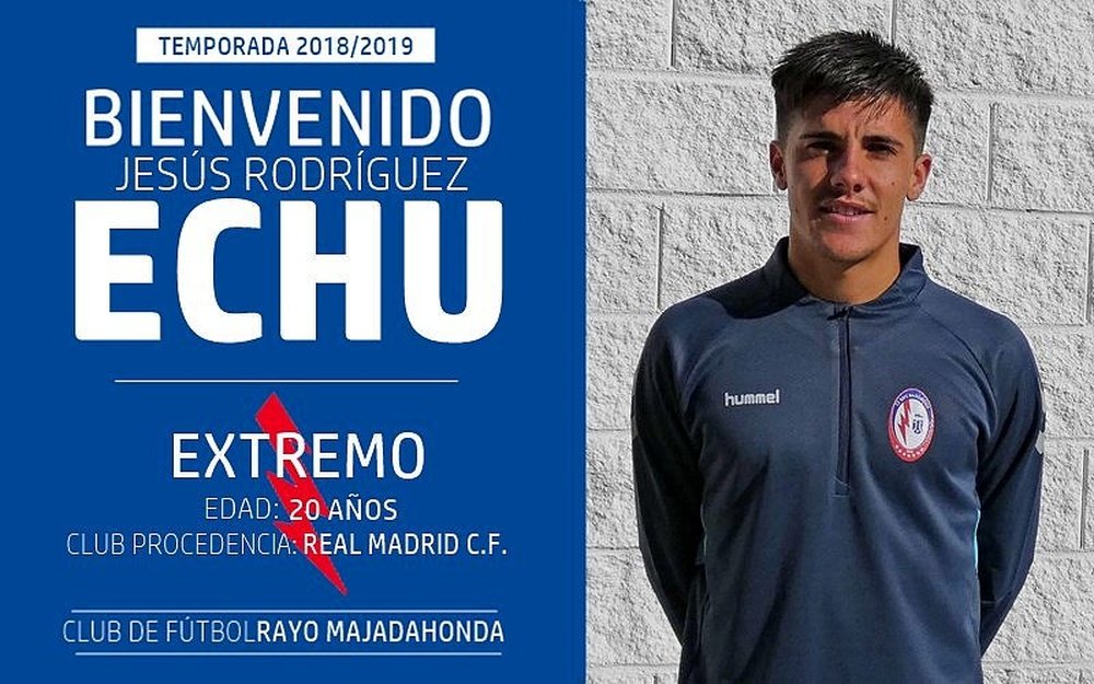 Echu jugará cedido en el Rayo Majadahonda. Twitter/RMajadahonda