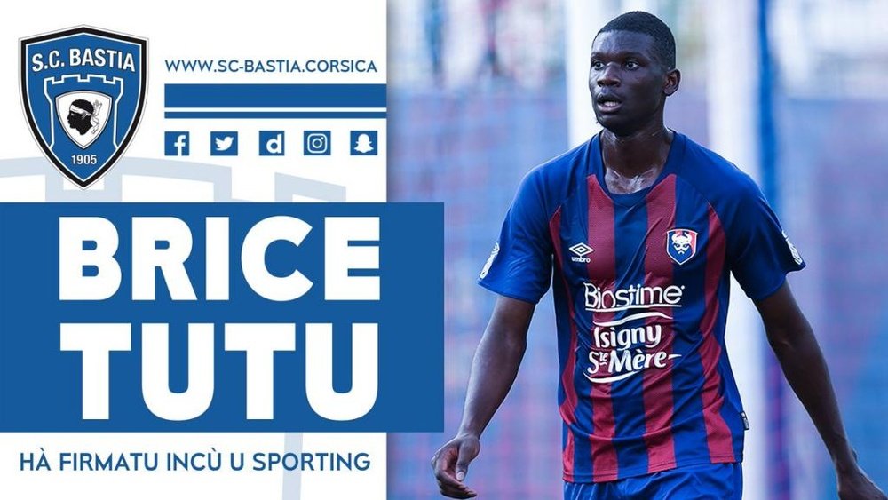 Brice Tutu llega cedido al Bastia. Twitter/SCBastia