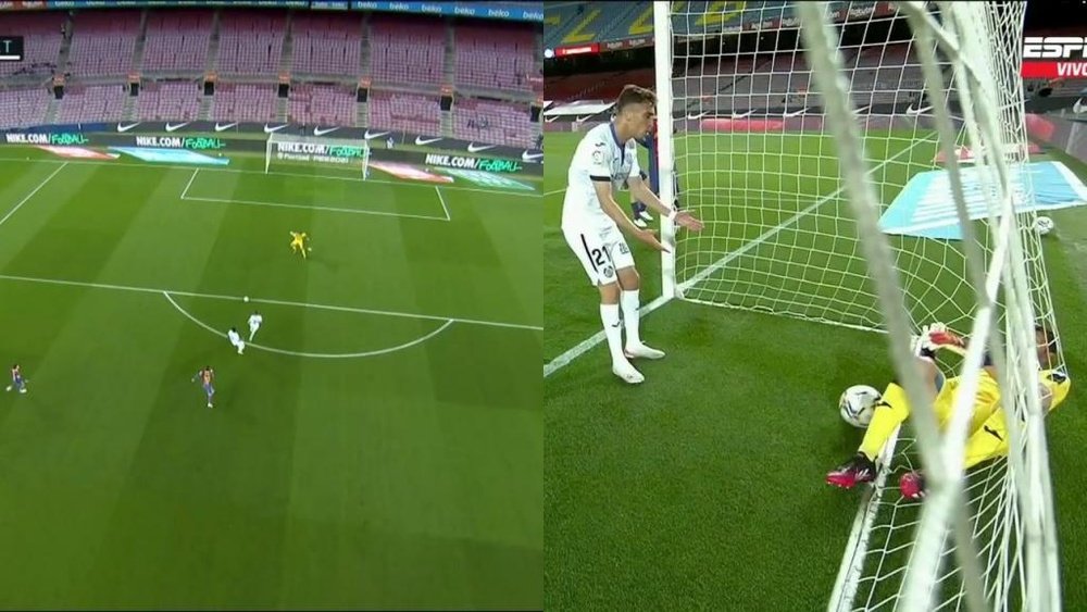 O gol contra inexplicável do Getafe. Captura/MovistarLaLiga/ESPN