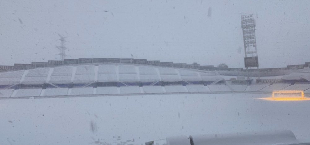 Getafe's stadium totally snowed over. GetafeCF