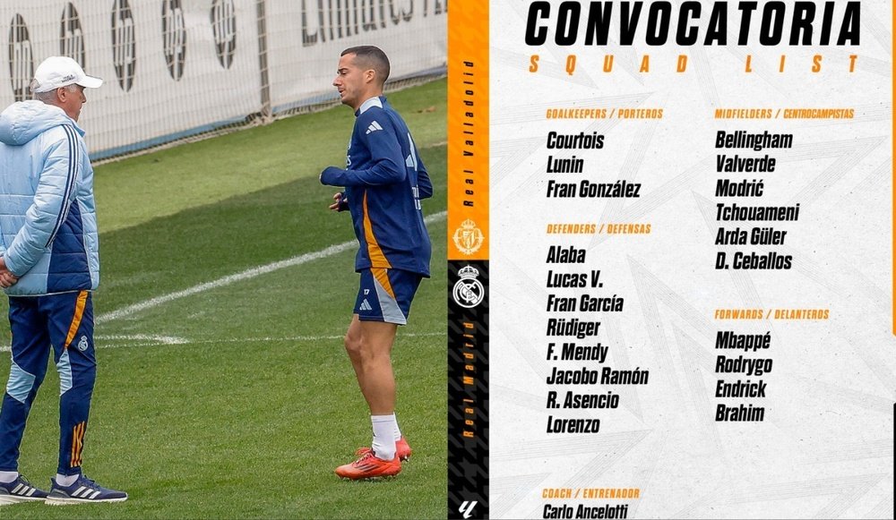 Lucas Vazquez was included in the squad. EFE/Real Madrid