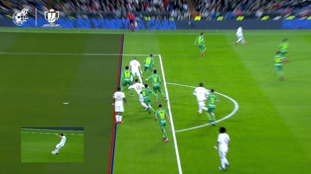 La imagen de la polémica: el fuera de juego milimétrico de Vinicius. Captura/RFEF