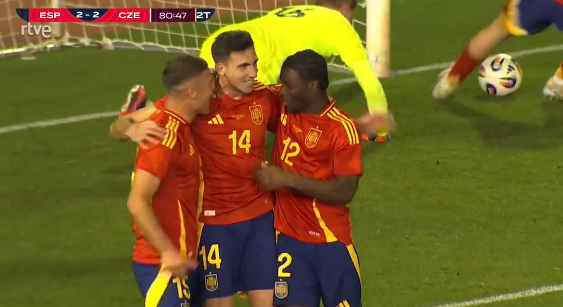 La Sub 21 empató a dos ante la República Checa. Captura/Teledeporte