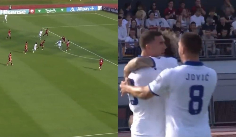 Vlahović porta in vantaggio la Serbia. Captura/UEFATV