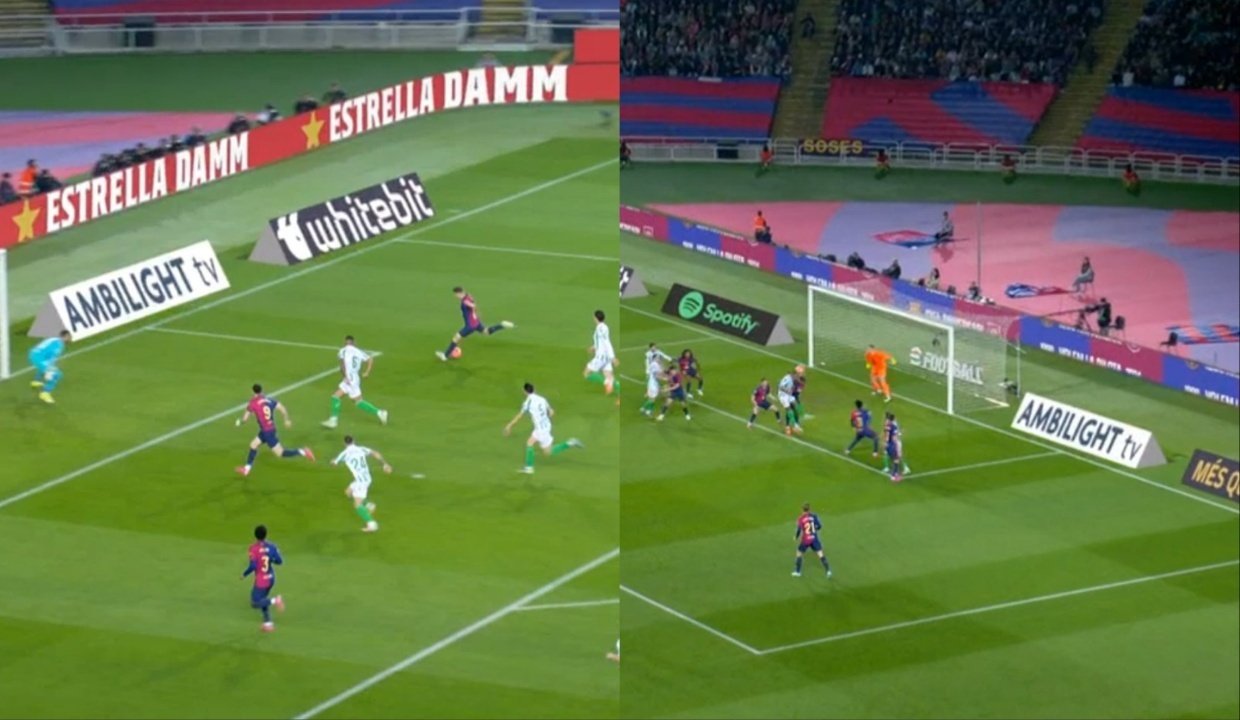 Gavi marca seu primeiro gol na LaLiga, mas Natan empata para o Betis. Captura/MovistarLaLiga