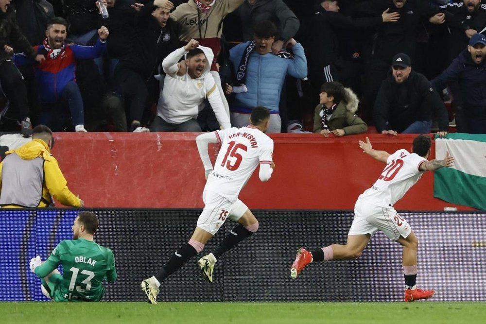 Imagen del gol de isaac Romero ante el Atlético de Madrid. EFE