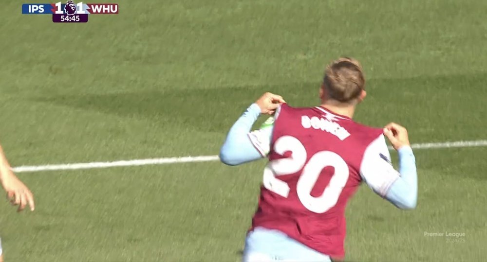 El West Ham venció por 1-3 al Ipswich Town. Captura/DAZN